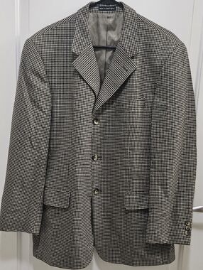 Vintage Mens Fenzia Black And Brown Houndstooth Blazer Sport Coat Jacket